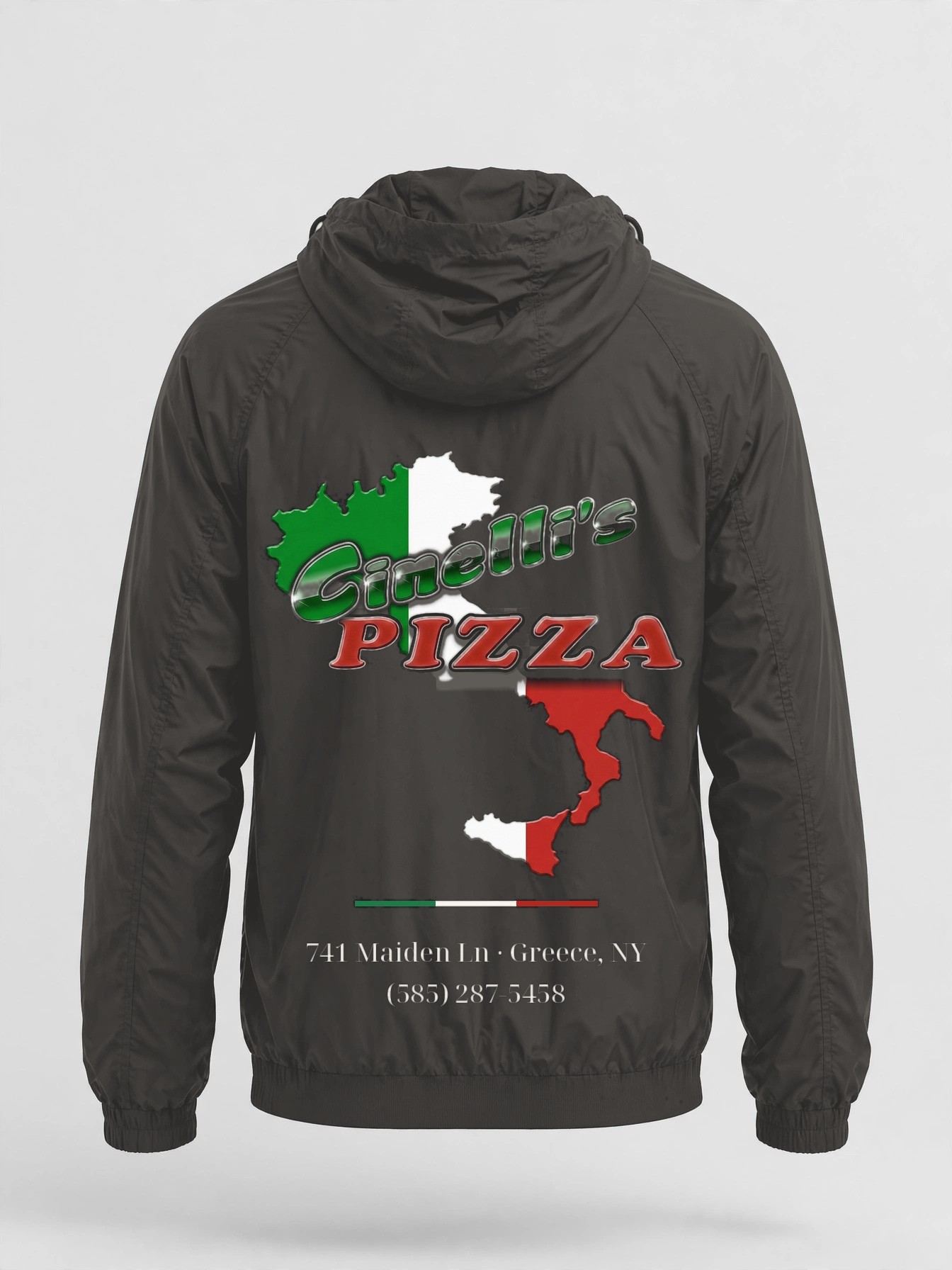 Premium Windbreaker product photo — Charcoal — back